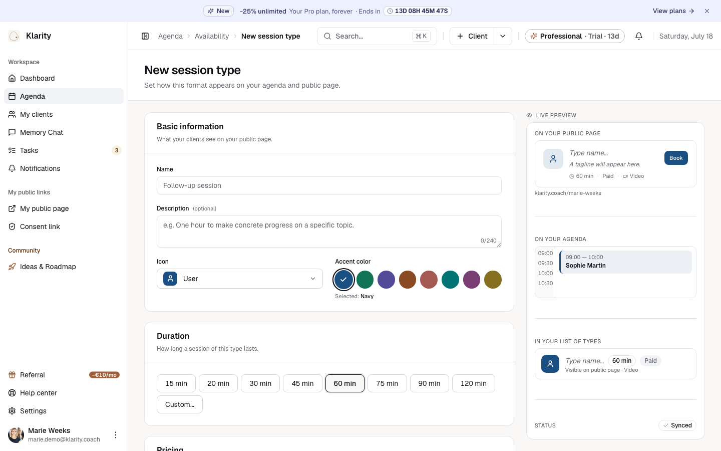 Session type form